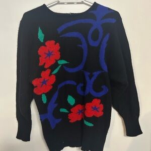 Floral Patterned Black Sweater